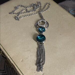 Chic Silver and Teal Necklace with Tassel
